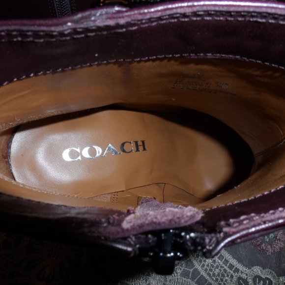 Coach Burgundy Calf Leather Ankle Boots w/ Buckle Detail Size 6M - Picture 7 of 16